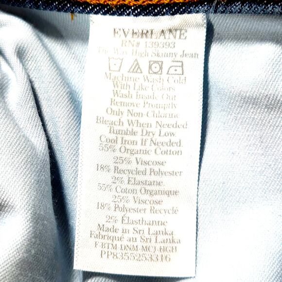 NWOT Everlane Way-High Clean Front Organic Cotton Skinny Jeans Sz. 26x28 Indigo - Picture 11 of 14
